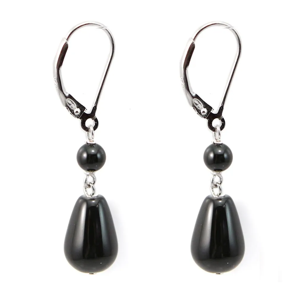 Boucles d'oreilles : onyx & dormeuse argent 925  x 2pcs 