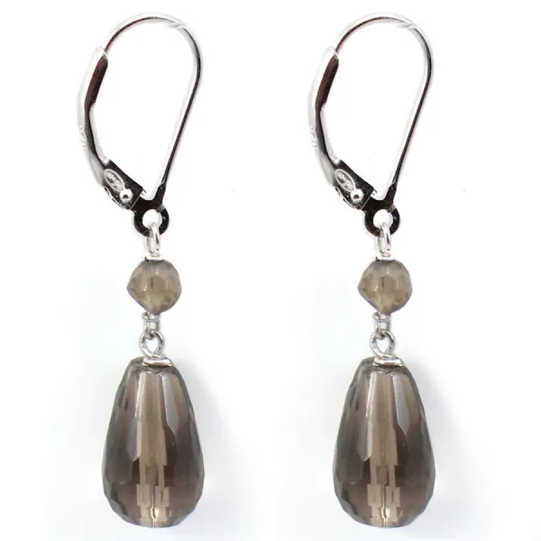 Boucles d'oreilles : quartz fumé & dormeuse argent 925  x 2pcs 
