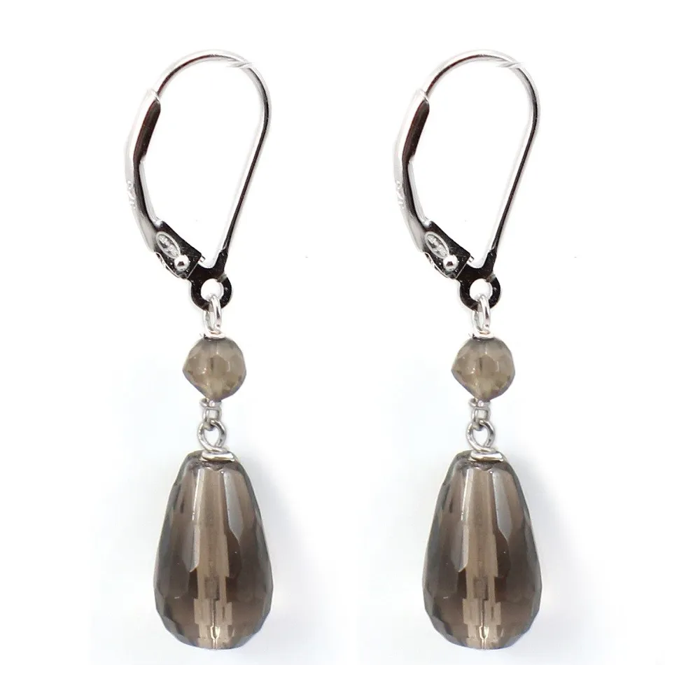 Boucles d'oreilles : quartz fumé & dormeuse argent 925  x 2pcs 