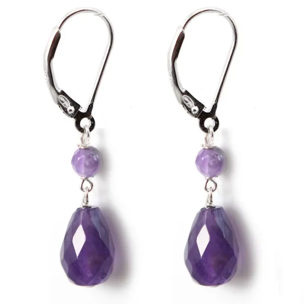 Boucles d'oreilles : améthyste & dormeuse argent 925  x 2pcs 