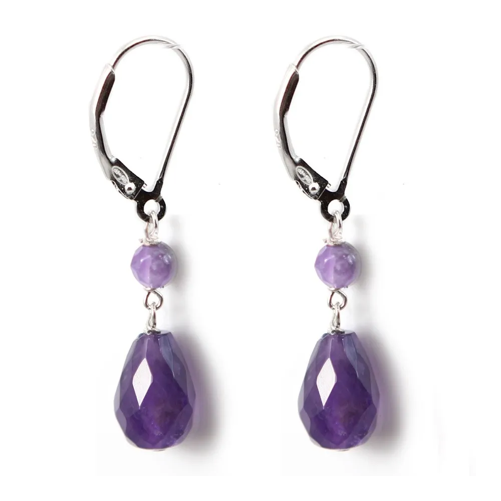 Boucles d'oreilles : améthyste & dormeuse argent 925  x 2pcs 