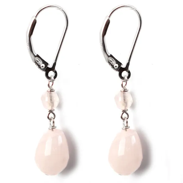 Boucles d'oreilles : quartz rose & dormeuse argent 925  x 2pcs 
