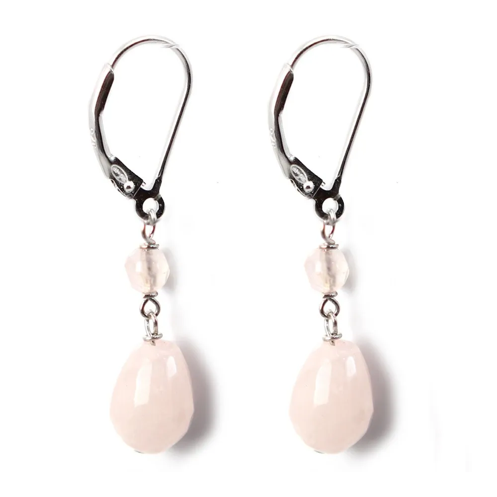 Boucles d'oreilles : quartz rose & dormeuse argent 925  x 2pcs 