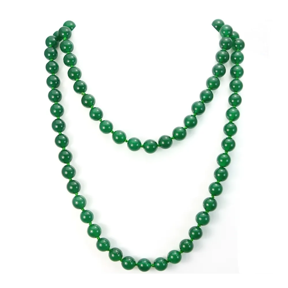 Sautoir en agate verte 10mm  90cm