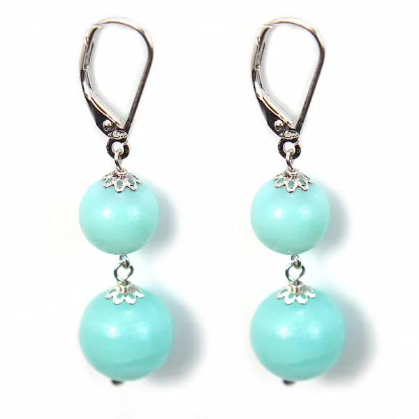 Boucle d'oreille argent 925 2 boules amazonite rond facette x 2pcs