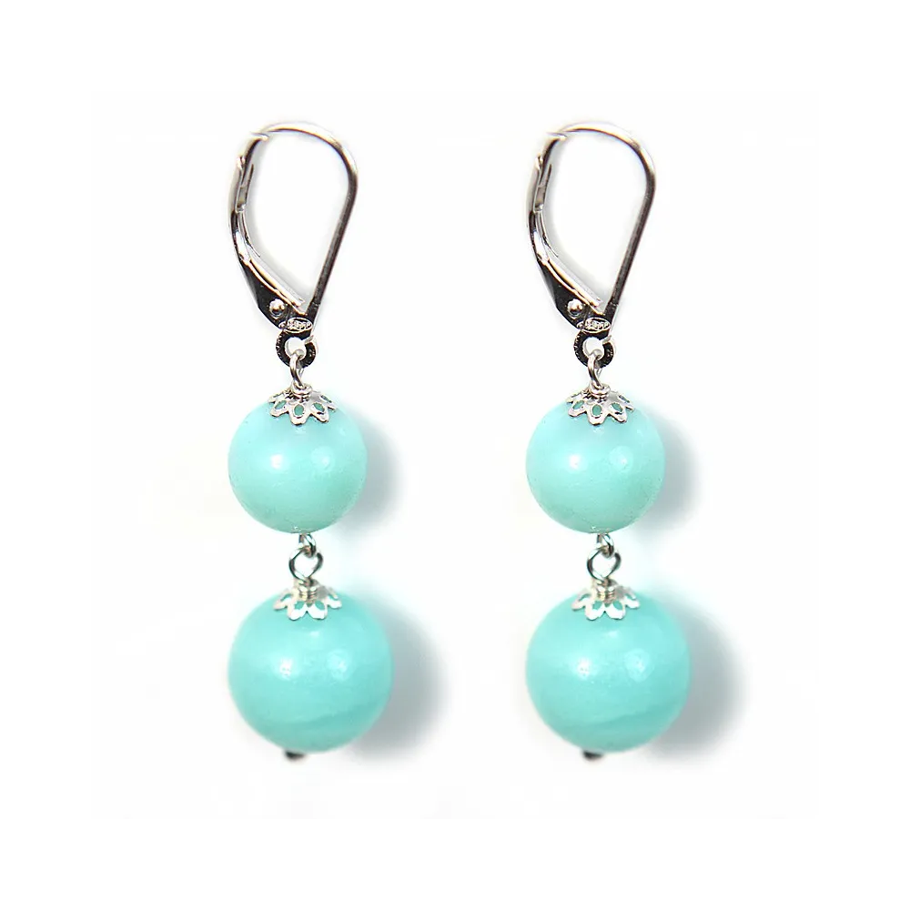 Boucle d'oreille argent 925 2 boules amazonite rond facette x 2pcs