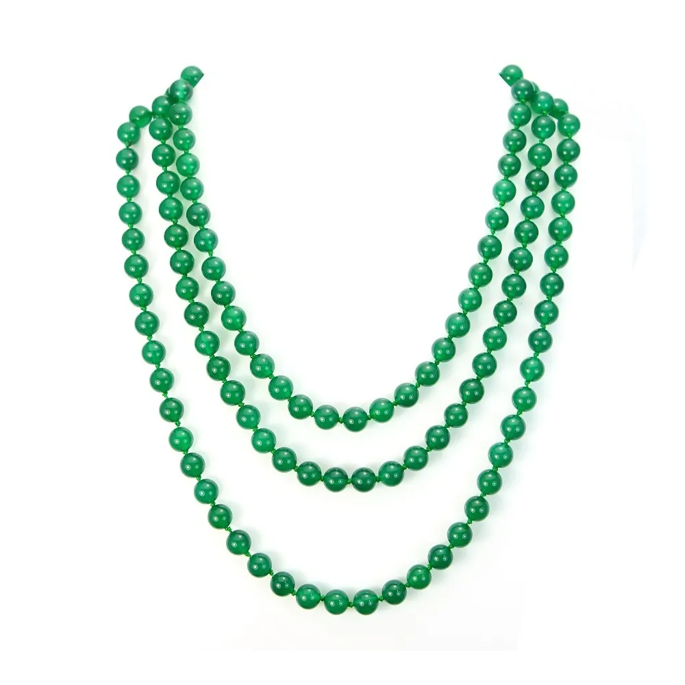Sautoir agate vert  ronde 8.5mm 130cm 