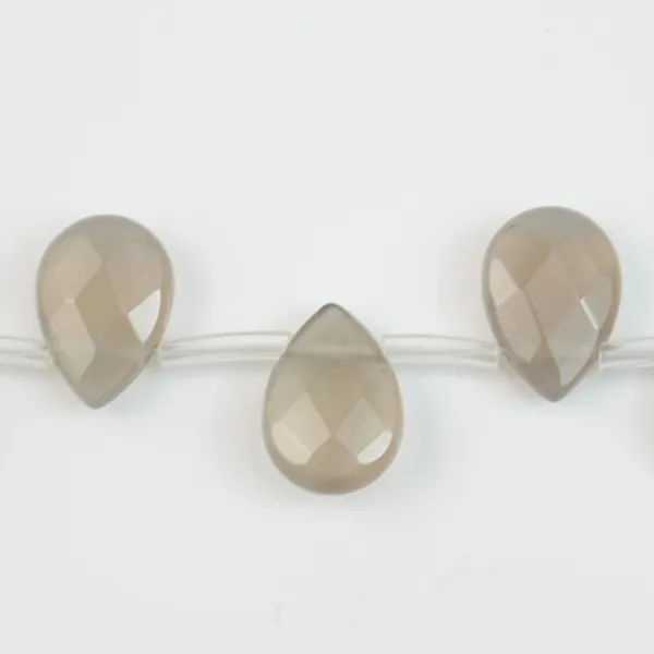 Ágata, cinza, gota facetada plana, 10x14mm x 40cm