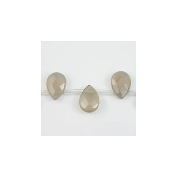Agate grise goutte plate facette 10x14mm x 1pc