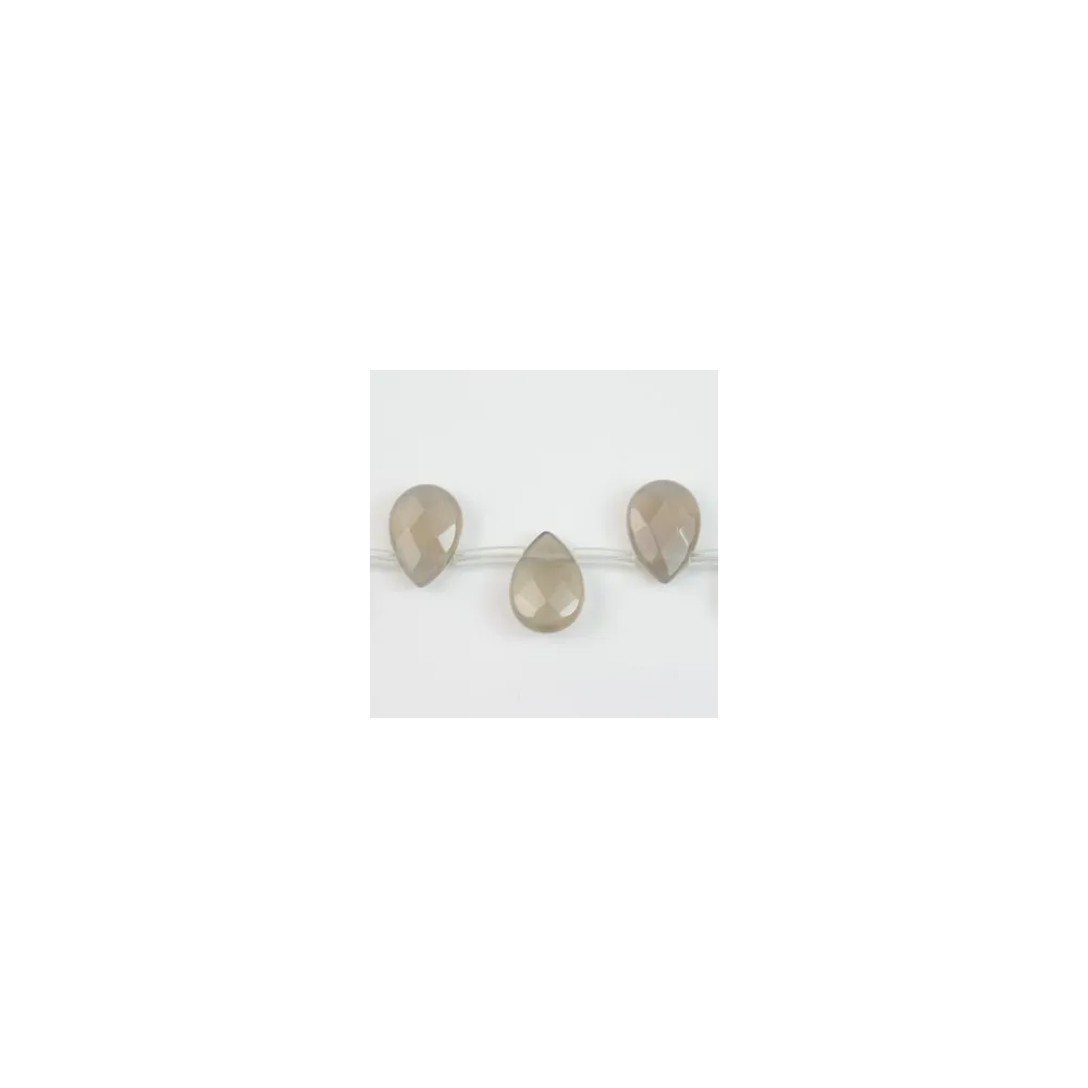 Agate grise goutte plate facette 10x14mm x 1pc