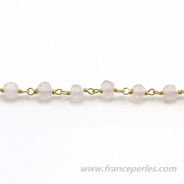 Chaîne Argent Doré avec Quartz Rose en 4-5mm x 20cm