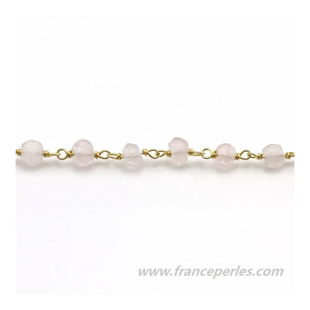 Chaîne Argent Doré avec Quartz Rose en 4-5mm x 20cm