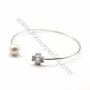 Argent 925 rhodié avec zirconium bracelet réglable pour perles semi percée 58mm x 1pc