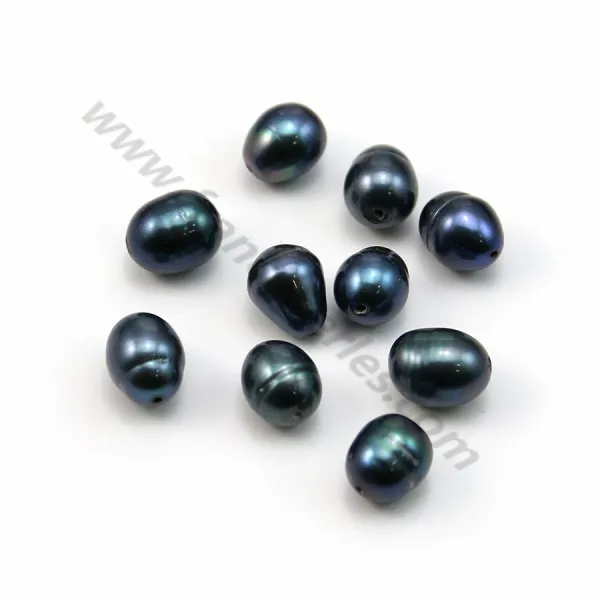Dark blue oval freshwater pearl 9-10x11-13mm with a large drilling 1.0mm x 10pcs