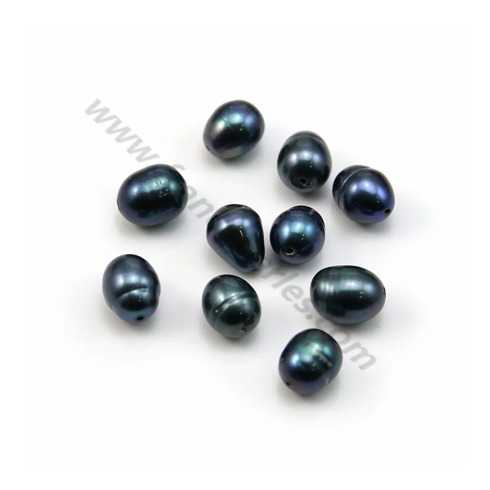 Perle de culture d'eau douce, bleu foncé, irrégulière,  9-10mm x 10pcs