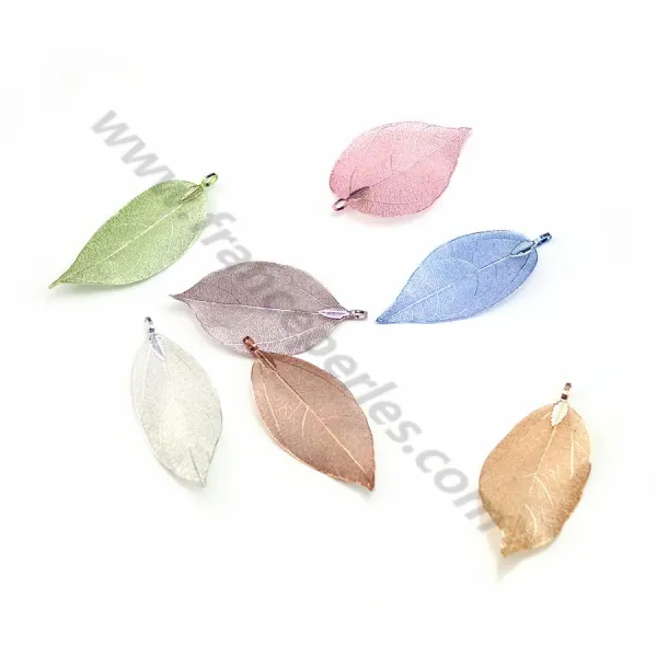 Real natural leaf stuck by "flash" gold on brass 34-45 x 65-85mm x 1pc