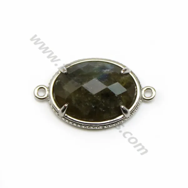 Labradorite spacer set in metal, in oval shaped, 16x21mm x 1pc