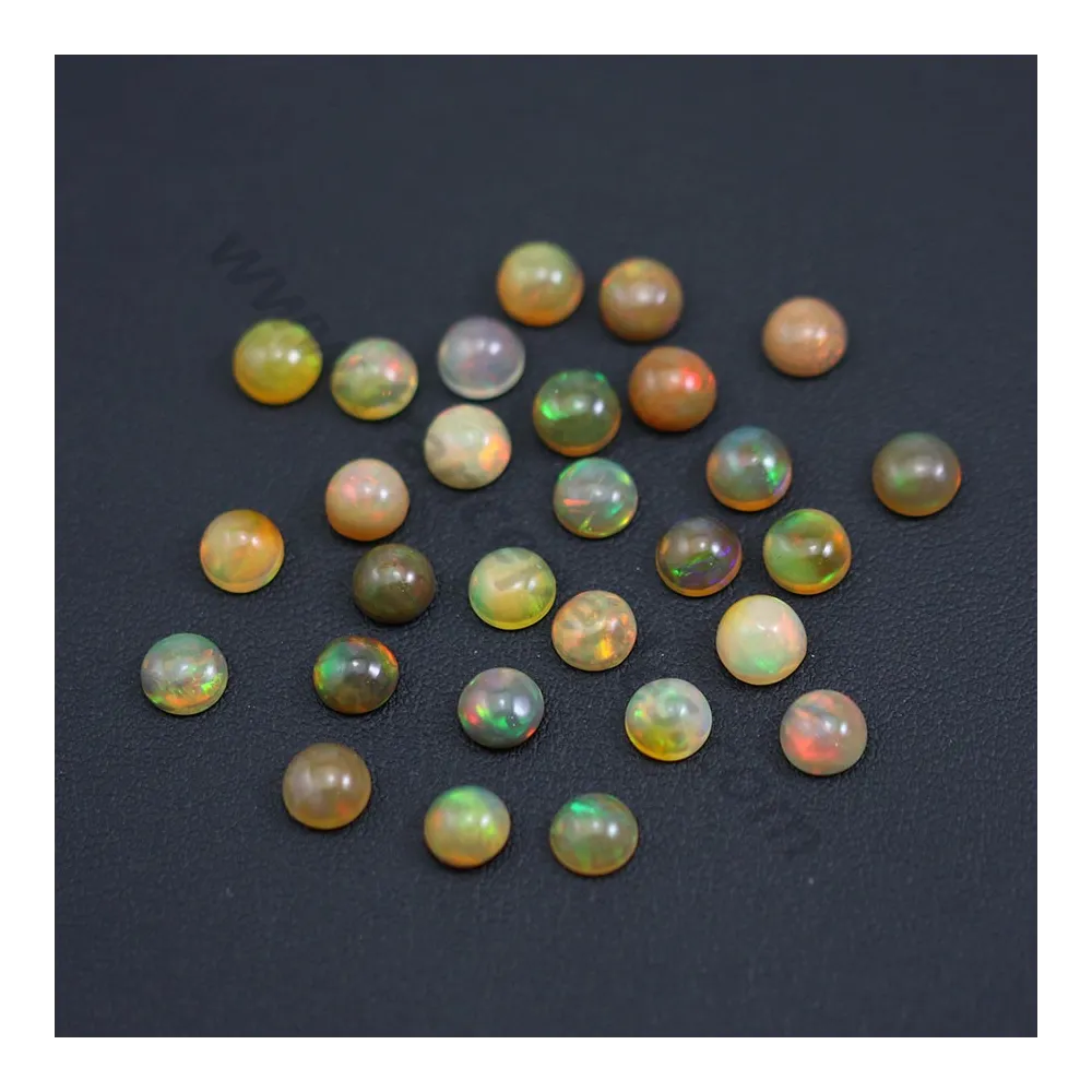 Cabochon d'opale ethiopienne, multicolore, de forme ronde, 6mm x 1pc