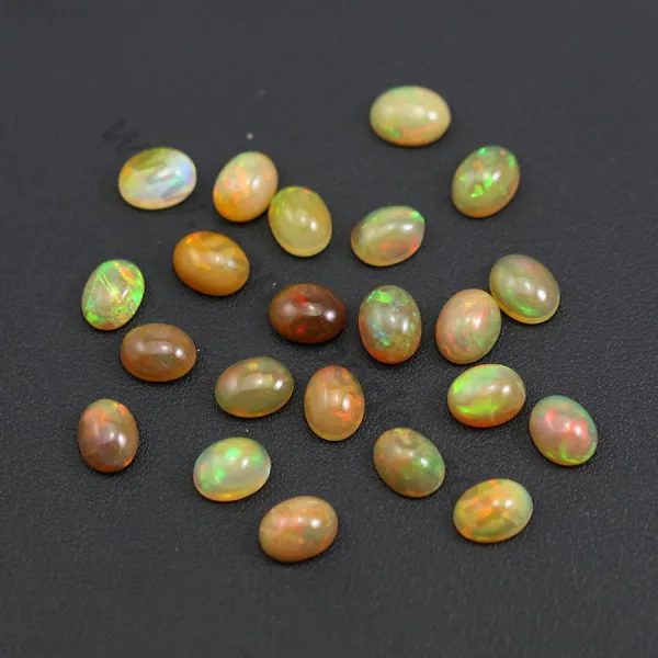 Cabochão de opala etíope, multicolorido, de forma oval 7x9mm x 1pc