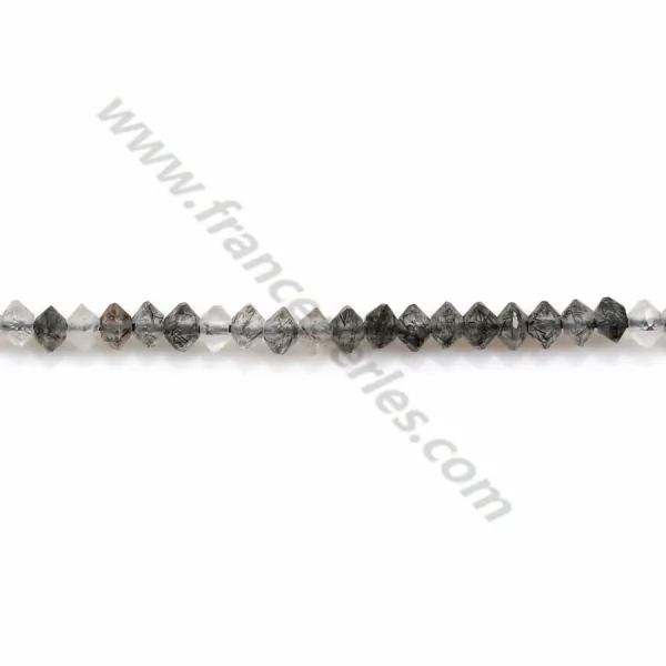 Quartzo preto rutilado redondo facetado 2x3mm x 40cm