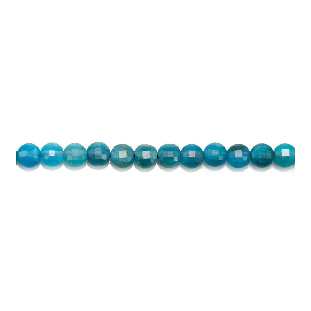 Apatite bleu, en forme de rond plat facetté, 4mm x 39cm