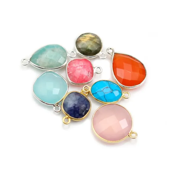 Gemstones set in silver or golden-silver x 8pcs