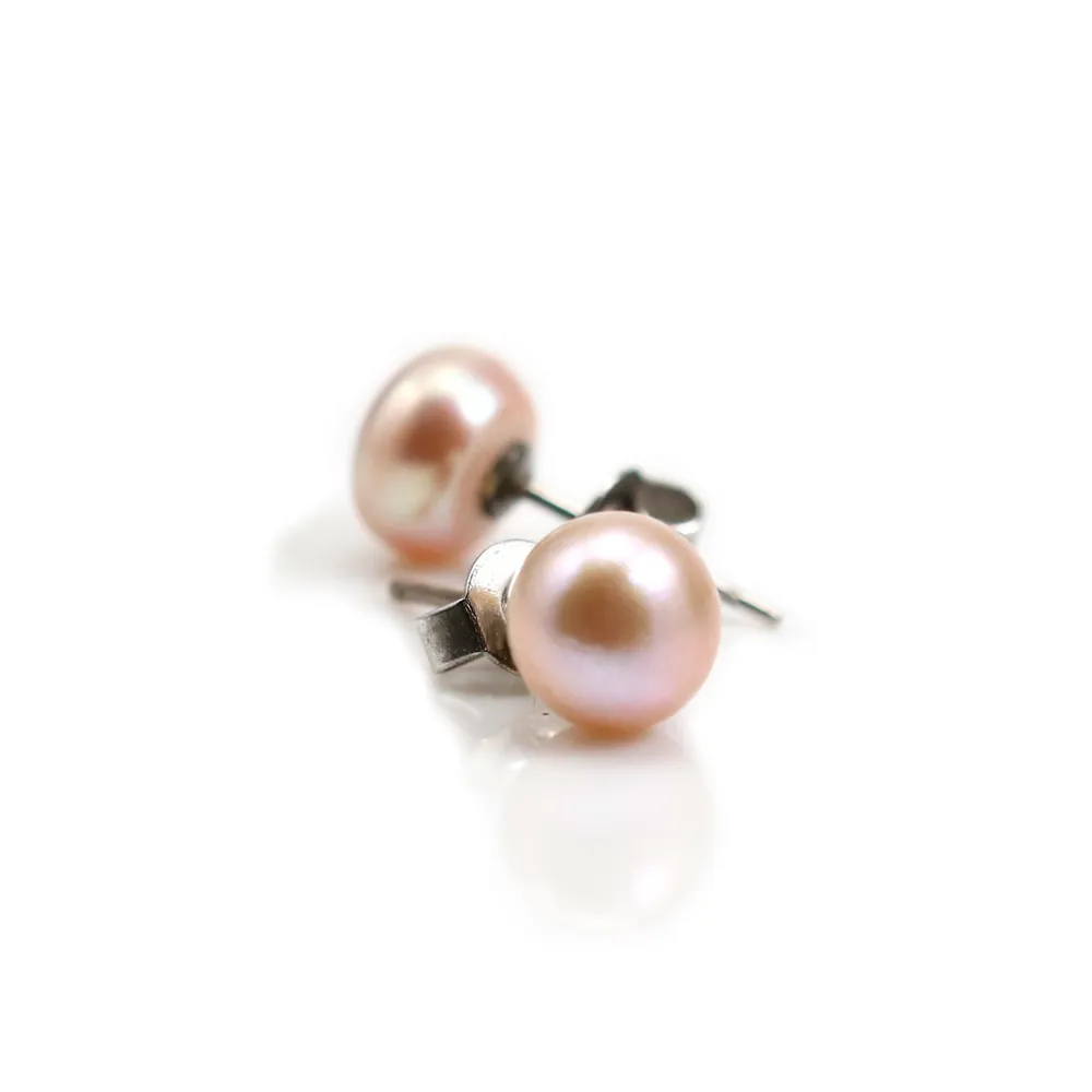 Boucle d'oreuille argent 925 perle d'eau douce mauve 8-9mm x 2pcs