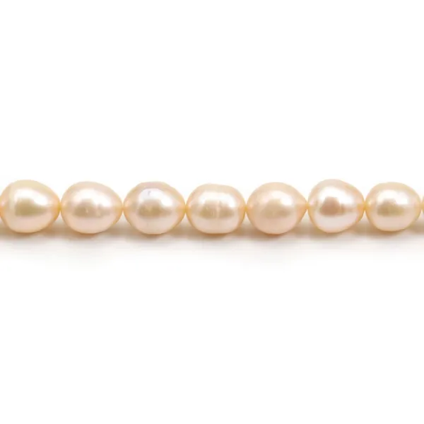 Perles de culture d'eau douce, saumon, olive, 9-10mm x 4pcs
