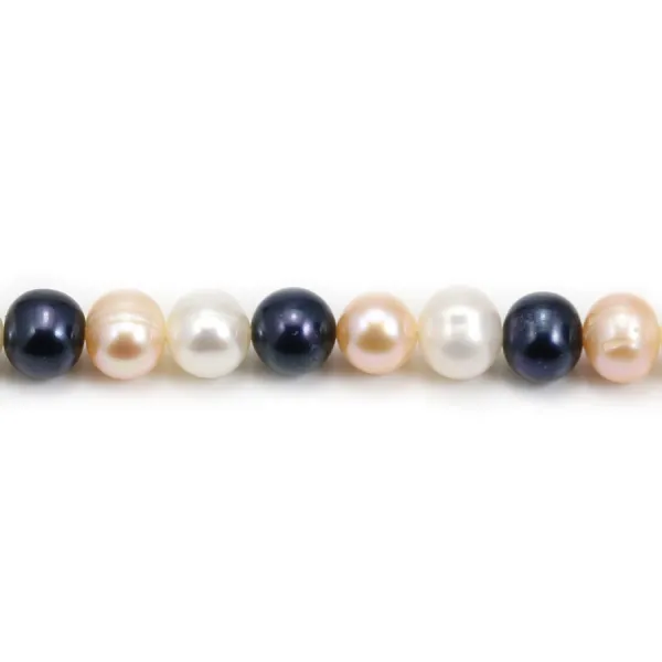 Freshwater cultured pearls, multicolored, half-round 7-8mm x 39cm