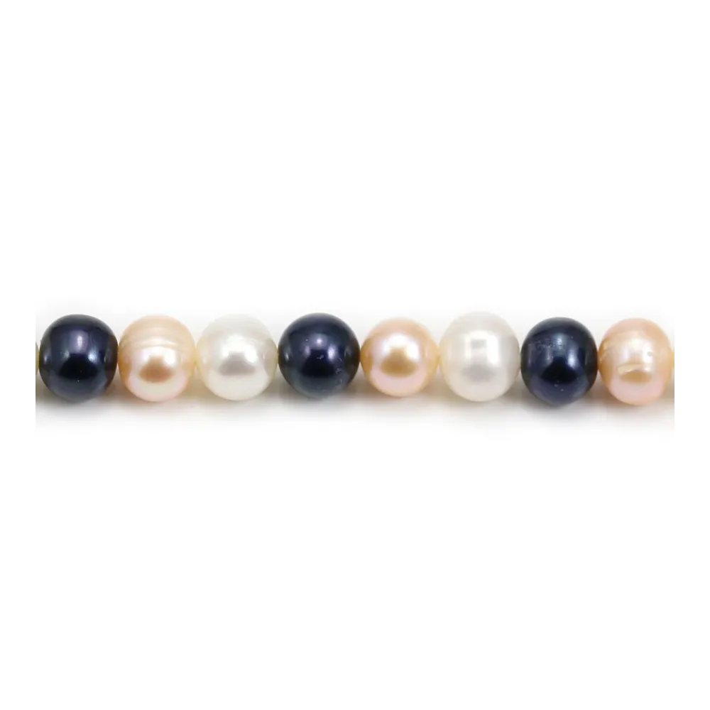 Perles de culture d'eau douce, multicolore, semi-ronde 7-8mm x 40cm