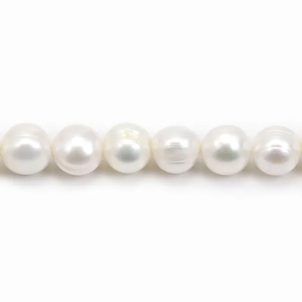 Perles de culture d'eau douce, blanche, ovale/irrégulière, 12-13mm x 40cm