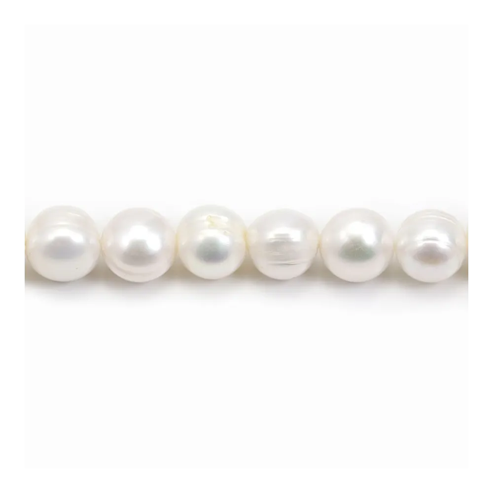 Perles de culture d'eau douce, blanche, ovale/irrégulière, 12-13mm x 40cm