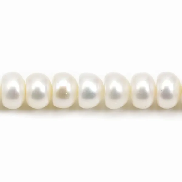Perles de culture d'eau douce, blanche, bouton, 9mm x 38cm