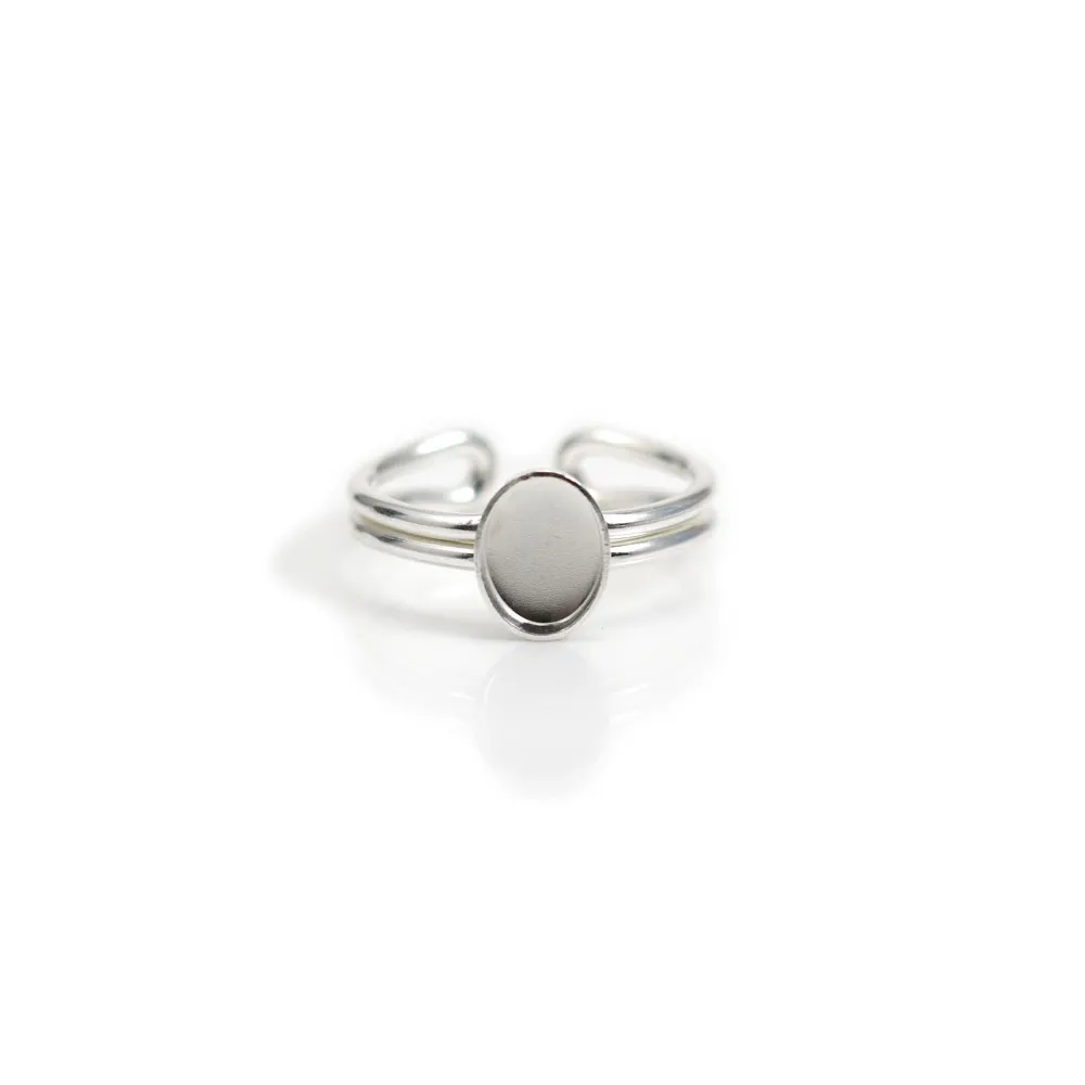 Bague réglable support ovale 6x8mm en argent 925 x 1pc