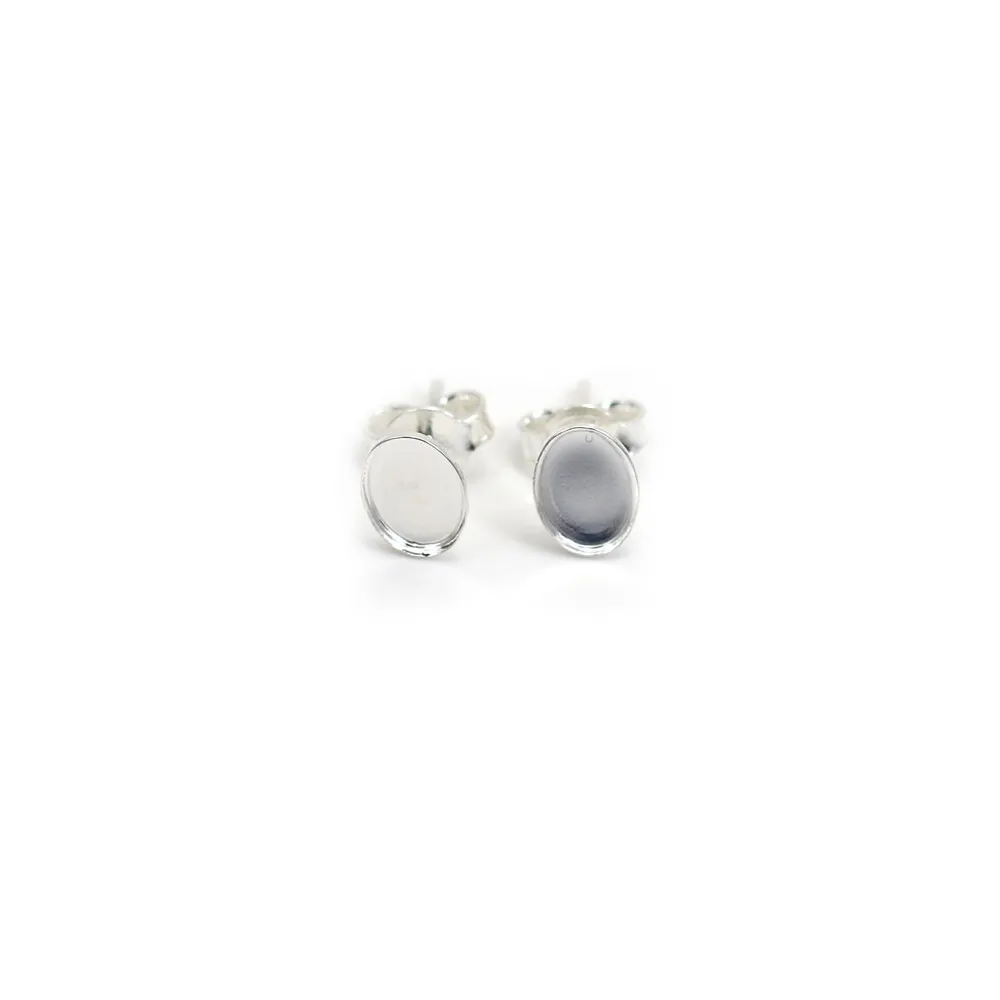Clous d'oreilles plateau oval pour cabochon 5x7mm en argent 925 x 2pcs