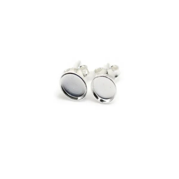 Clous d'oreilles plateau oval pour cabochon 6x8mm en argent 925 x 2pcs