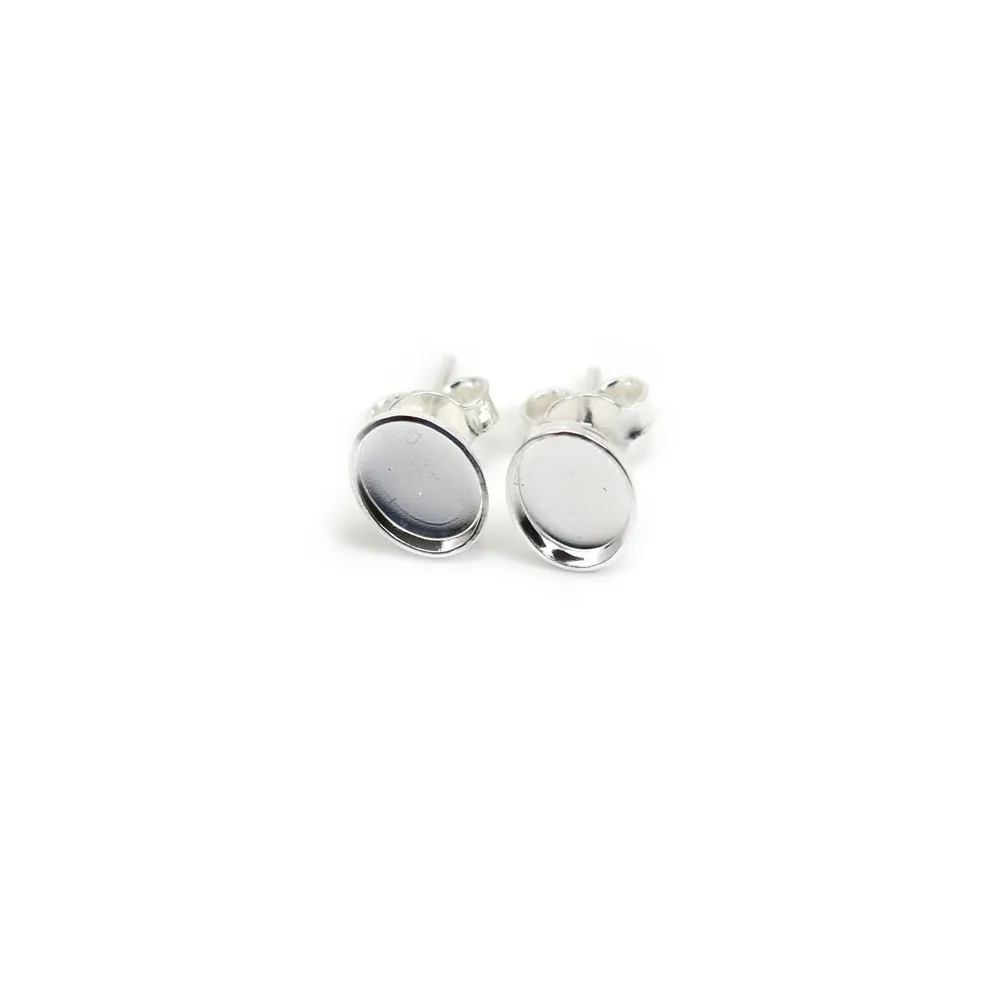 Clous d'oreilles plateau oval pour cabochon 6x8mm en argent 925 x 2pcs