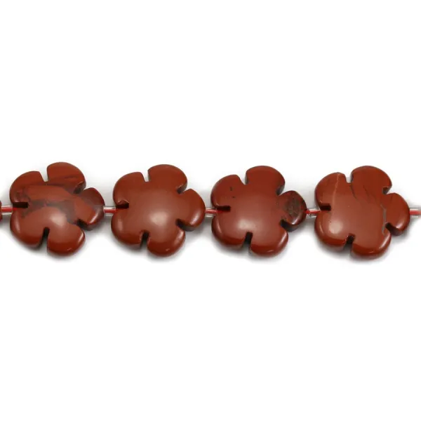 Jaspe rouge en forme de fleur sur fil 20mm x 40cm