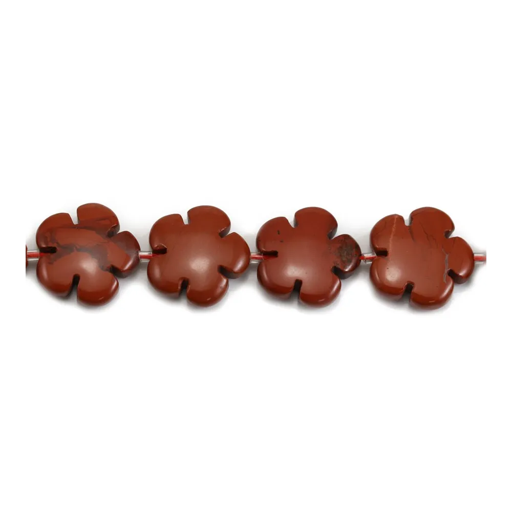 Jaspe rouge en forme de fleur sur fil 20mm x 40cm