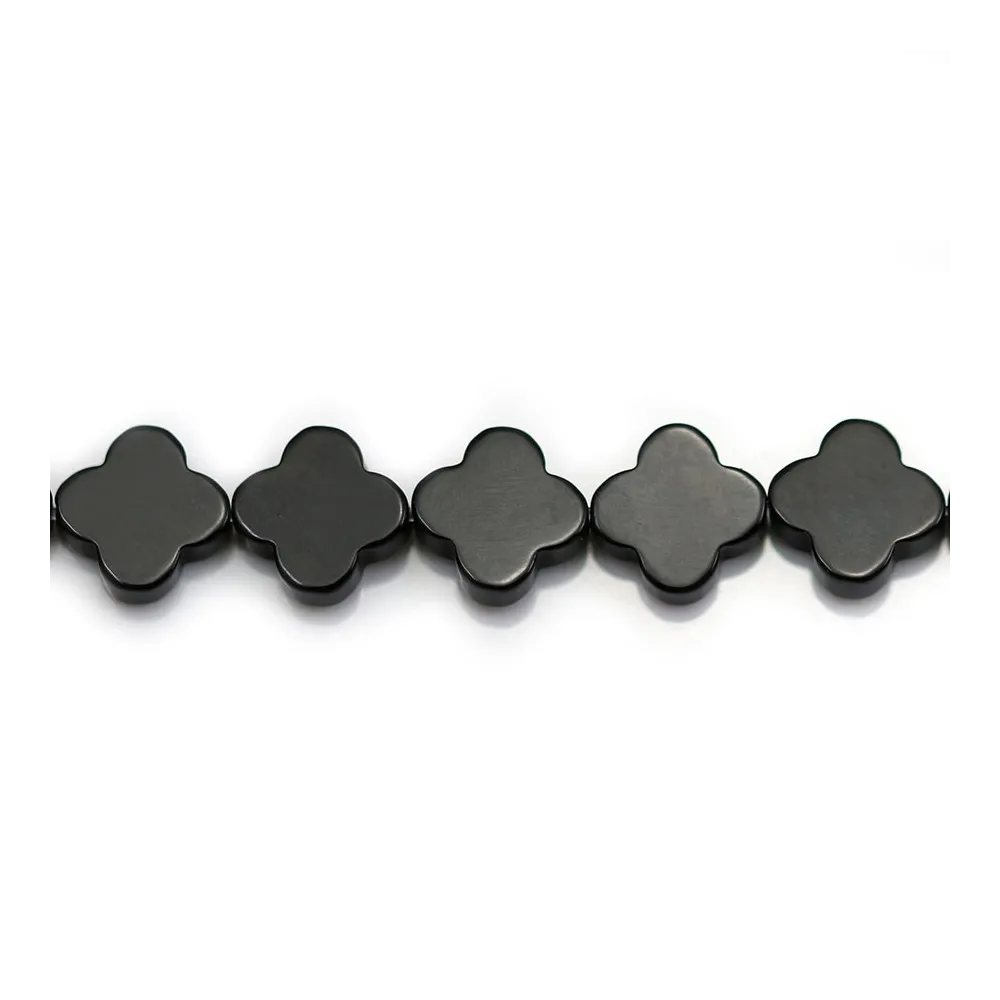 Agate de couleur noire, en forme de trèfle, 10mm x 4pcs