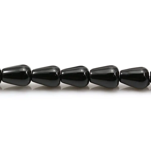 Agate de couleur noire, en forme de goutte, 6 * 9mm x 6pcs