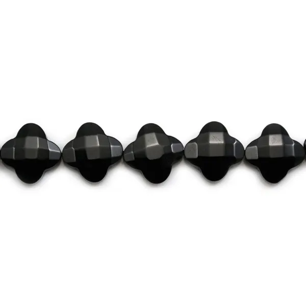 Agate noir trèfle facette 13mm x 1pc 
