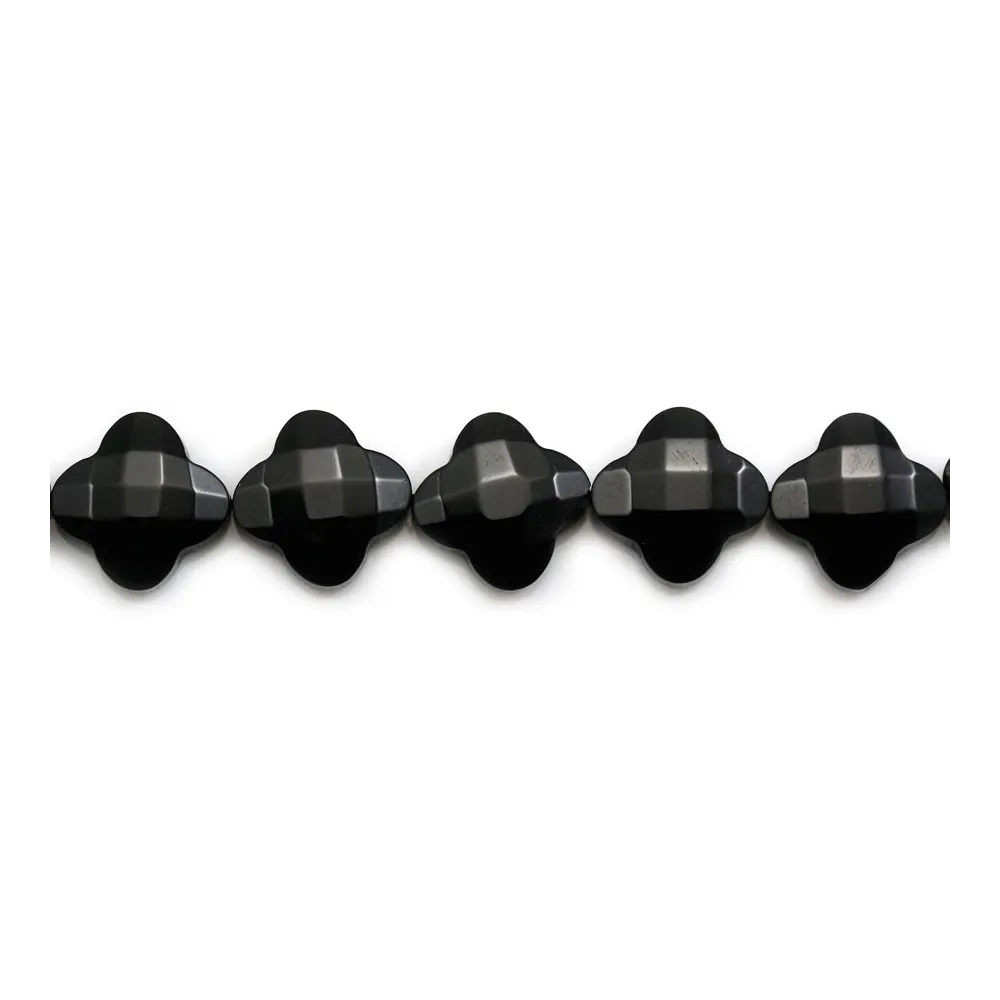 Agate noir trèfle facette 13mm x 1pc 