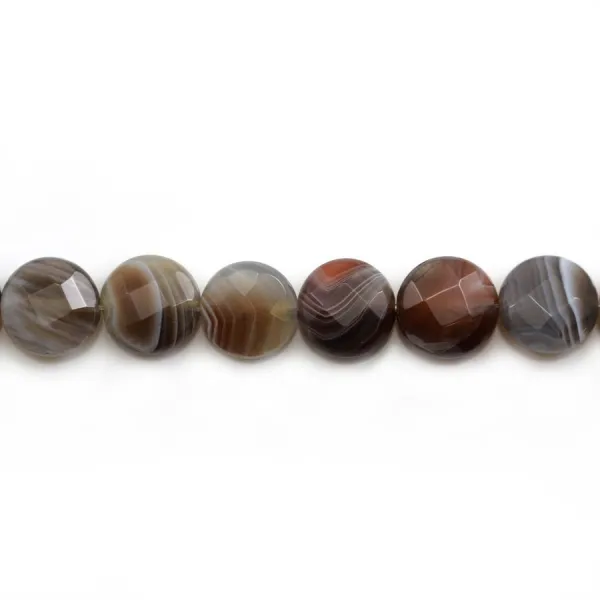 Agate du botswana rond plat facette 12mm x 40cm