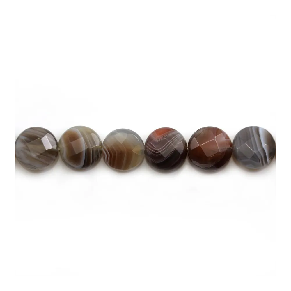 Agate du botswana rond plat facette 12mm x 40cm