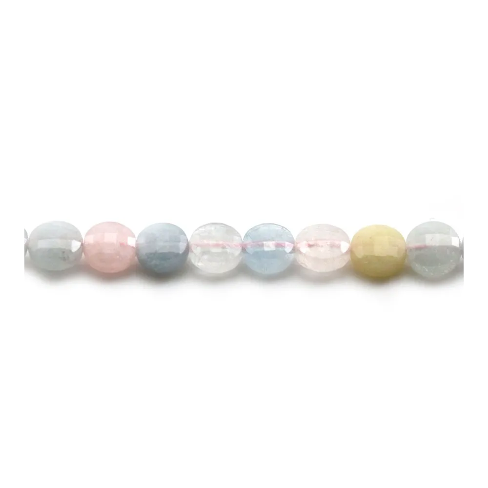 Morganite et aigue marine de forme rond plat facette, 6mm x 39cm