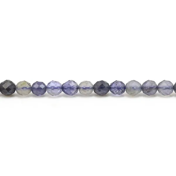 Iolite (cordiérite) couleur bleu-violet, de forme ronde facetté, de taille 4mm x 40cm