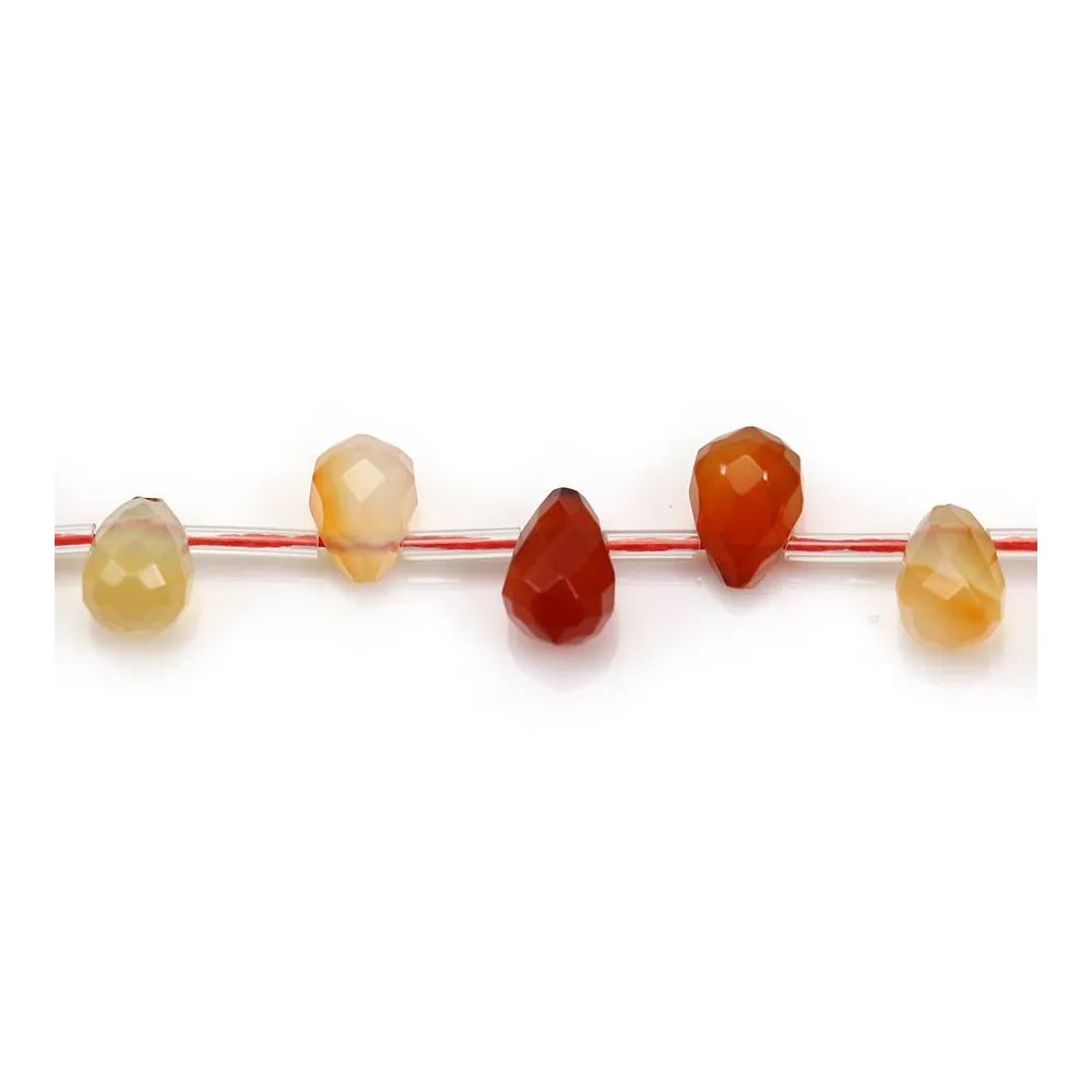 Cornaline de couleur orangé, en forme de goutte facetté, 6 * 9mm x 4pcs