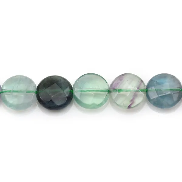 Fluorite in faced flat round shape, 10mm x 2pcs