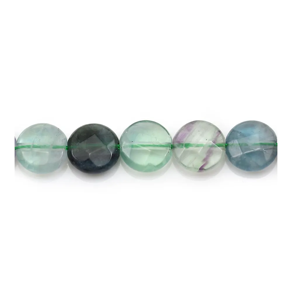 Fluorite de forme ronde plate facette 10mm x 2pcs